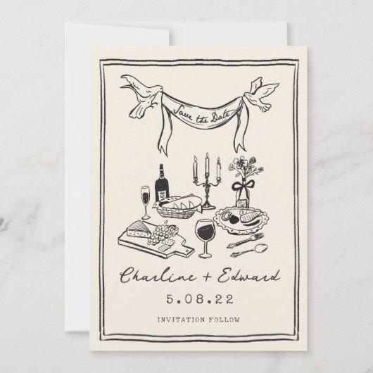 手描きのクールな筆跡 Save the date セーブザデート (正面)