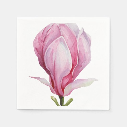 手描きのグラデーション ピンクのマグノリアの花 スタンダードカクテルナプキン (正面)