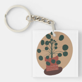 手描きのグリーンがかわいいピレアの鉢植え キーホルダー