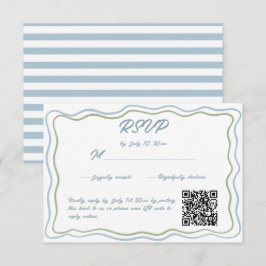 手描きのグリーンとブルーのウェーブが描かれた結婚式のウェブサイトQRコード 出欠カード