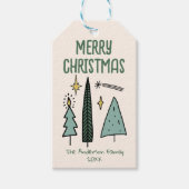 手描きのグリーンの抽象的なクリスマスツリー ギフトタグ (正面)