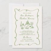 手描きのグリーンウェディング 招待状 (正面)