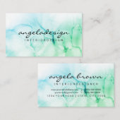 手描きのグリーンオンブルウォーターカラーのしぶき 名刺 (正面/裏面)