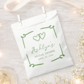 手描きのグリーンハート ブライダルシャワーフェイバーバッグ フェイバーバッグ (クリップ留めされた状態)