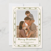 手描きのグリーンボウフレームの写真2枚 クリスマスカード (正面)