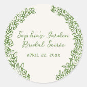 手描きのグリーン花枠 ラウンドシール (正面)