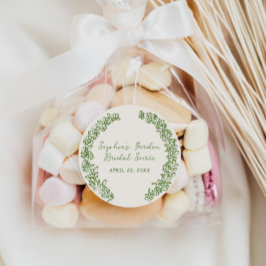 手描きのグリーン花枠 ラウンドシール