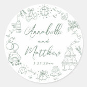 手描きのグリーン+ウィズミカルな結婚式 ラウンドシール (正面)