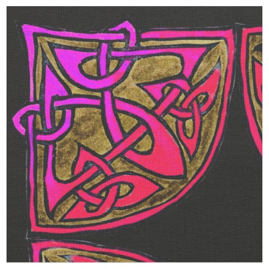 手描きのケルト族のマゼンタのタイルパターン ファブリック (クローズアップ)
