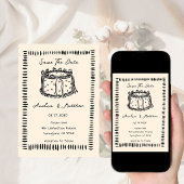 手描きのケーキの落書きの気まぐれな結婚式  招待状