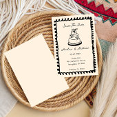 手描きのケーキドゥードル おとぎ話のようなウェディング 招待状