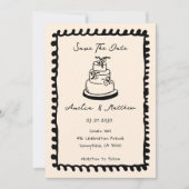 手描きのケーキドゥードル おとぎ話のようなウェディング 招待状 (正面)