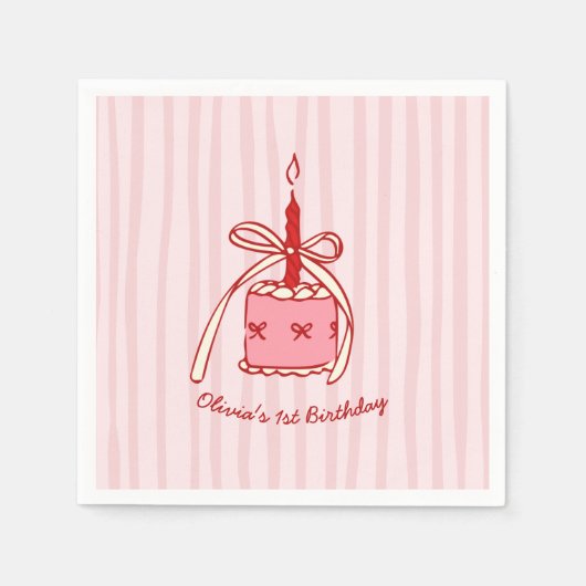 手描きのケーキ 誕生日パーティー スタンダードカクテルナプキン (正面)