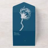 手描きのコットン植物 ラインアート ネイビー ウェディング オールインワン招待状 (外側)