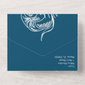 手描きのコットン植物 ラインアート ネイビー ウェディング オールインワン招待状 (裏面)