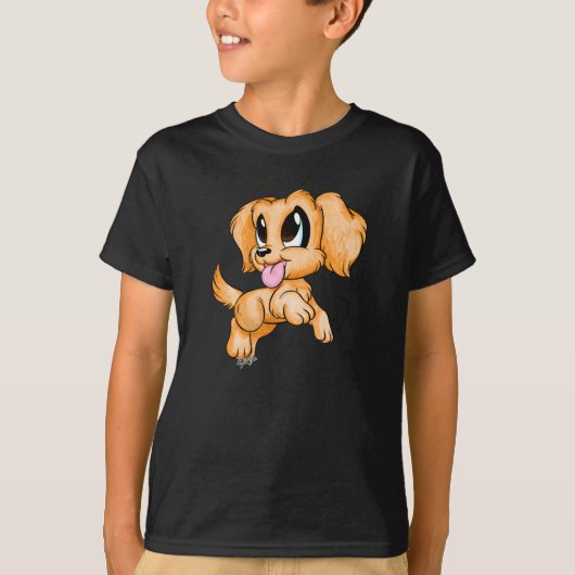 手描きのゴールデン・リトリーバー犬の子供のフットボールティー Tシャツ (正面)