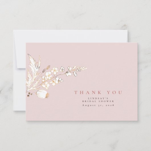 手描きのゴールド ワイルドフラワーズ エレガント サンクス サンキューカード (正面)