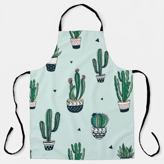 手描きのサボテンとサクルを使ったシームレスな模様 エプロン (正面)