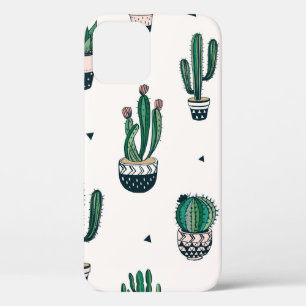 手描きのサボテンとサクルを使ったシームレスな模様 iPhone 12ケース