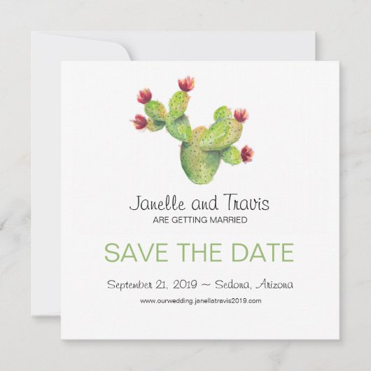 手描きのサボテンの結婚式のSave the Date セーブザデート (正面)