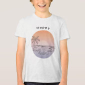 手描きのサンセットビーチTシャツ for Boys トライブレンドＴシャツ (正面)