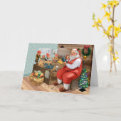 手描きのサンタクロースの仕事 カード (黄色い花)