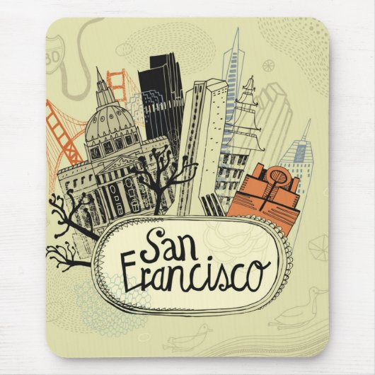 手描きのサンフランシスコ マウスパッド (正面)