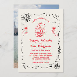 手描きのシャンパンコクテルのお洒落な結婚式 招待状