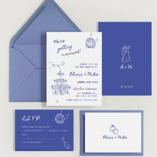 手描きのシャンパンタワー ウェディングカード 招待状