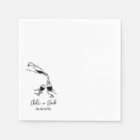 手描きのシャンパンタワー グラス ウェディング ナプキン スタンダードカクテルナプキン (正面)