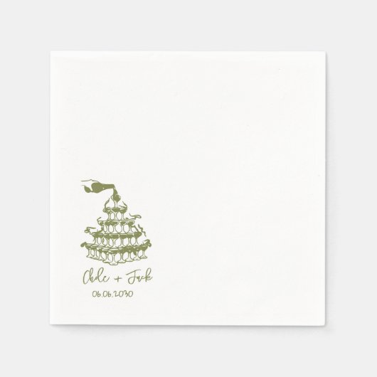 手描きのシャンパンタワー グラス ウェディング ナプキン スタンダードカクテルナプキン (正面)