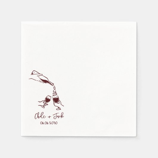 手描きのシャンパンタワー グラス ウェディング ナプキン スタンダードカクテルナプキン (正面)