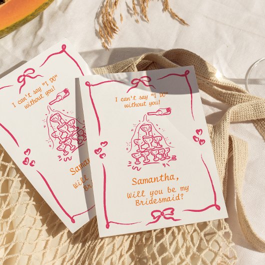 手描きのシャンパンタワー ブライドメイド プロポーズ 招待状