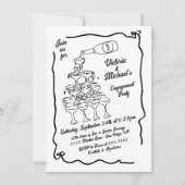 手描きのシャンパンタワー 結婚記念パーティー 招待状 (正面)