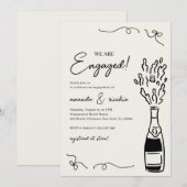 手描きのシャンパン 結婚発表 パーティー 招待状 (正面/裏面)
