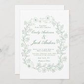 手描きのシンプルな緑の花園でのウェディング セーブザデート (正面/裏面)