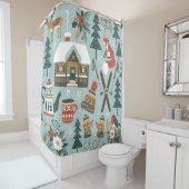 手描きのシームレスなヴィンテージパターンとカワイルな前絵 シャワーカーテン (インサイチュ)
