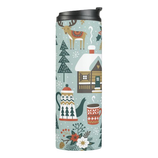 手描きのシームレスなヴィンテージパターンとカワイルな前絵 タンブラー (回転左)