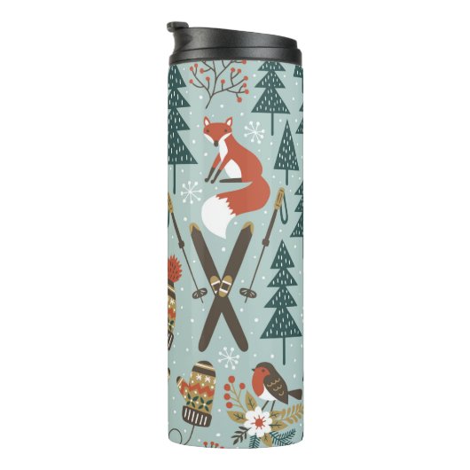 手描きのシームレスなヴィンテージパターンとカワイルな前絵 タンブラー (回転右)