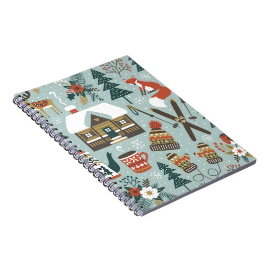 手描きのシームレスなヴィンテージパターンとカワイルな前絵 ノートブック (右側)