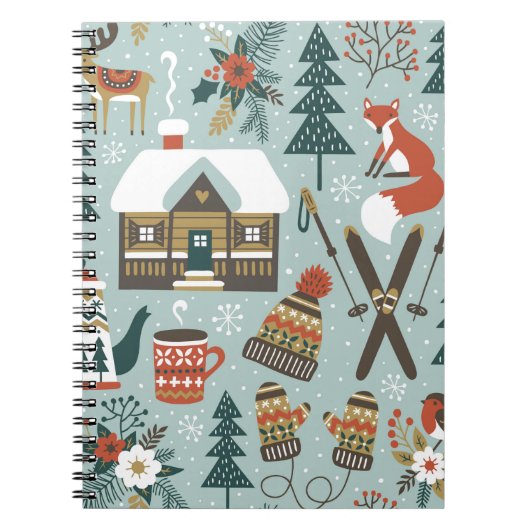 手描きのシームレスなヴィンテージパターンとカワイルな前絵 ノートブック (正面)