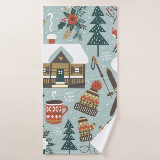 手描きのシームレスなヴィンテージパターンとカワイルな前絵 バスタオル (バスタオル)