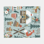 手描きのシームレスなヴィンテージパターンとカワイルな前絵 フリースブランケット (正面(横))