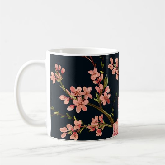 手描きのシームレスな花柄の背景 コーヒーマグカップ (左)