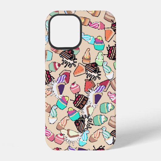 手描きのシームレスな落書きケーキパターン。 iPhoneケース (裏面)