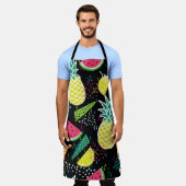 手描きのスイカパイナ模様 エプロン (着用した状態)