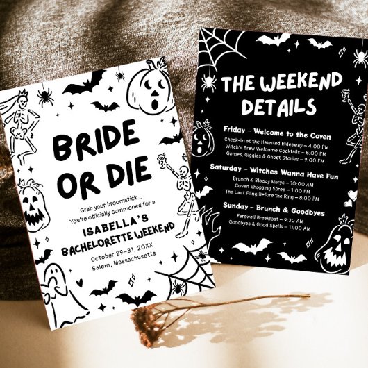 手描きのスケルトン ハロウィン ブライズゲットウィークエンド 招待状