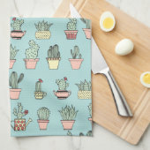 手描きのスタイルパターンのカラフルでかわいいサボテン キッチンタオル (四つ折り)