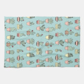 手描きのスタイルパターンのカラフルでかわいいサボテン キッチンタオル (横)