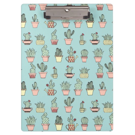 手描きのスタイルパターンのカラフルでかわいいサボテン クリップボード (正面)